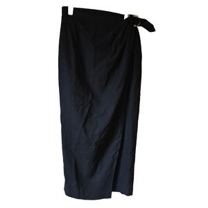 Tahari Classics Black Wool Pencil Skirt Side Buckle Wrap Office Career Size 10